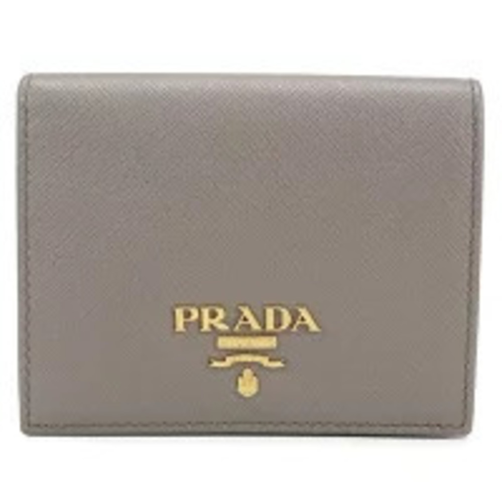 Prada Bi fold Wallet Compact Saffiano Leather Gray